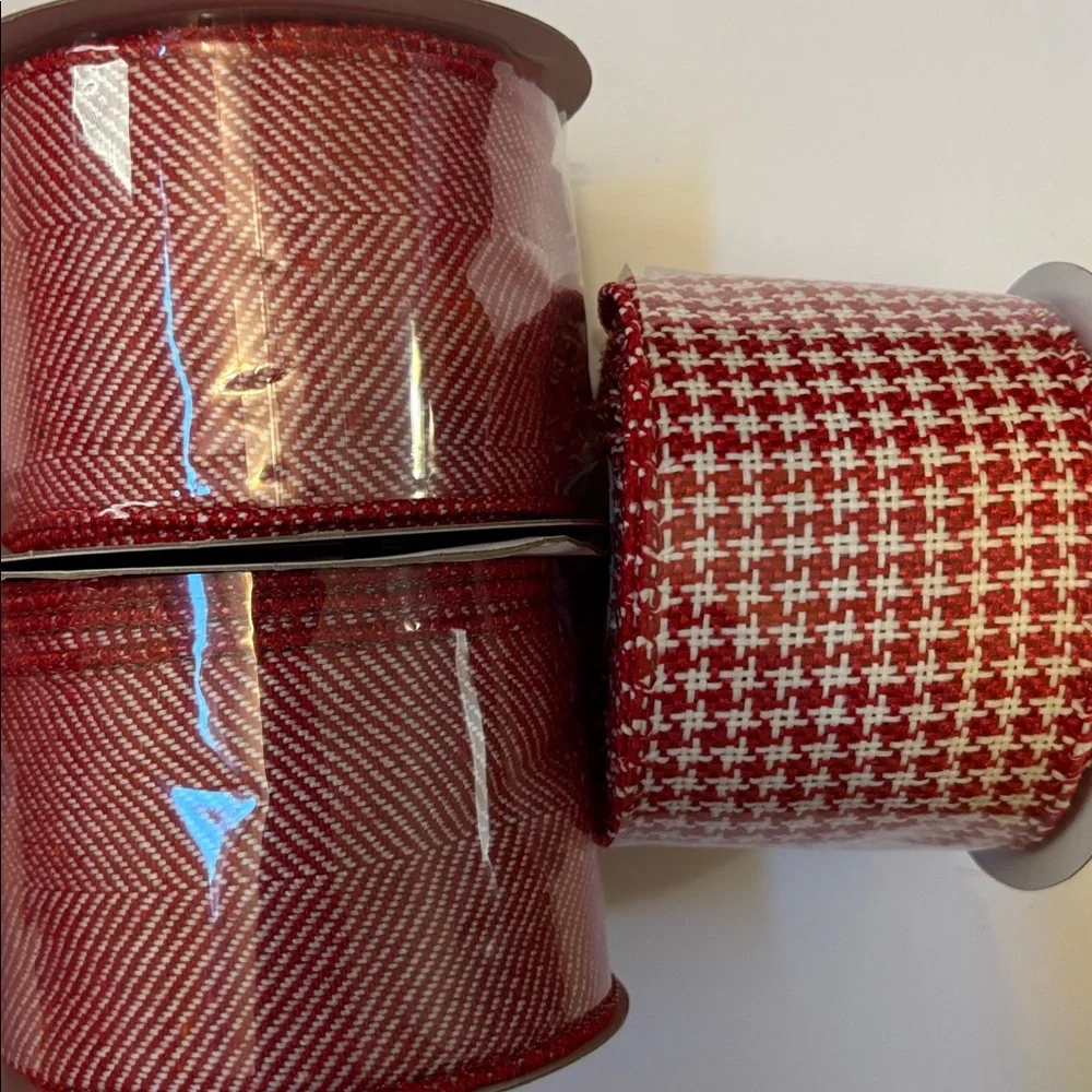 Farmhouse Ribbon Rustic red and burlap houndstooth Ribbon